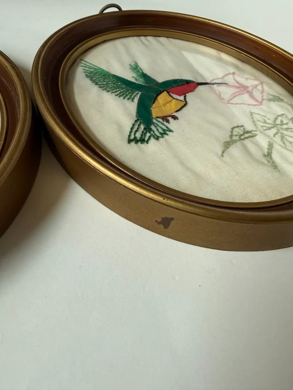 Vintage Embroider Applique Needlepoint Bird Art Wall Decor Hummingbird Goldfinch